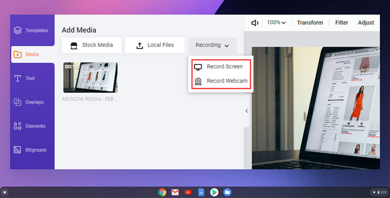 Select to record mode on Chromebooks using FlexClip