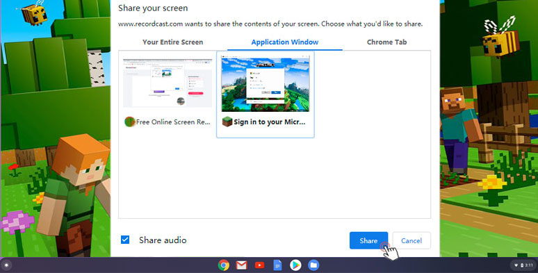 Select Minecraft application window for screen recording