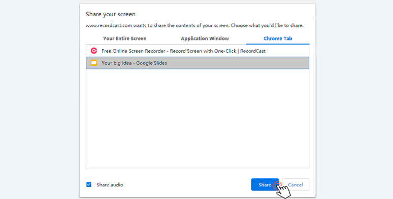 Select the Chrome tab of Google Slides for Recording