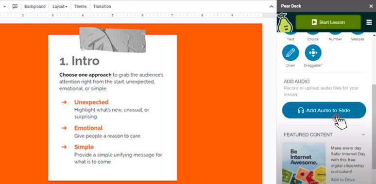 Add audio to Google Slides with Pearl Deck