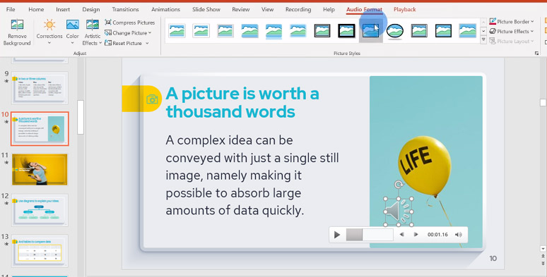 Customize the audio format on PowerPoint