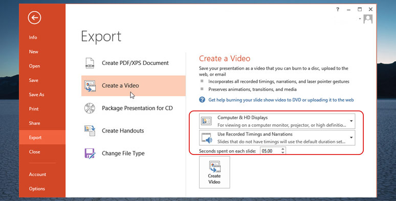 Export recorded PowerPoint as a high-quality video