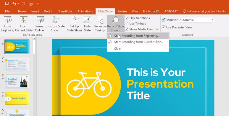 Start recording the voiceover and visual of a PowerPoint