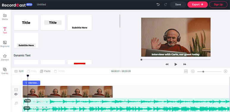 Edit podcast recording in RecordCast’s video editor