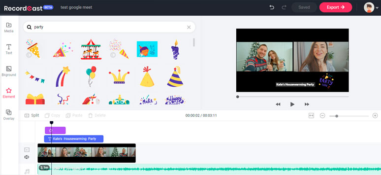 Edit Google Meet’s recordings by RecordCast’s video editor