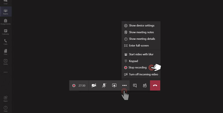 Stop recording on Mircosoft Teams