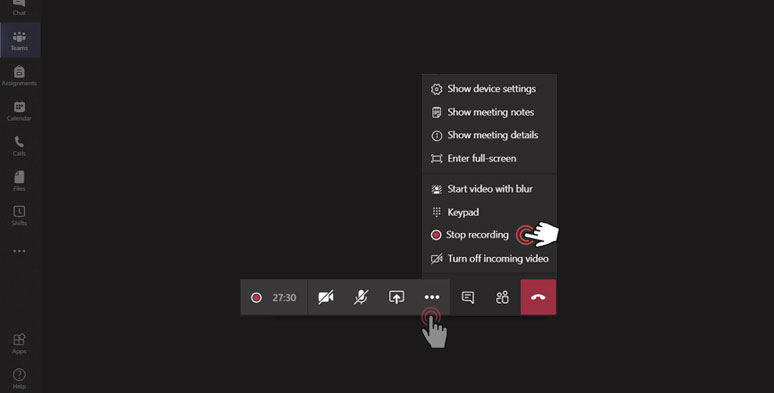 Stop recording on Mircosoft Teams 