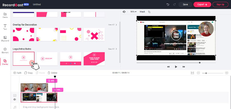 Add overlay effects to recorded video by RecordCast