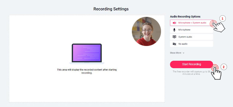 Adjust the audio setting in RecordCast