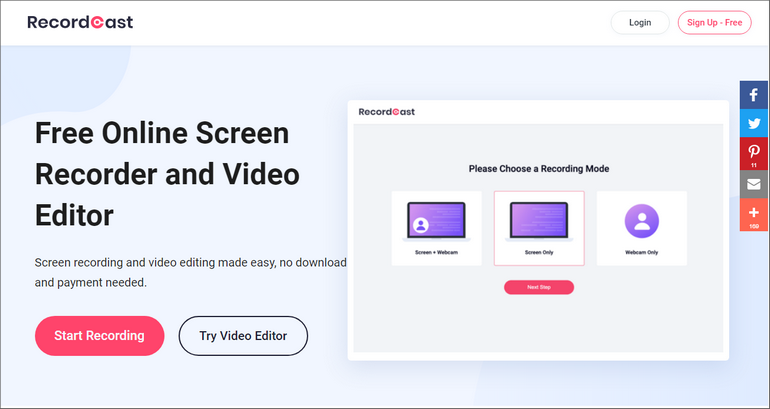 Free, Online, Watermark-Free Screen Recorder - RecordCast