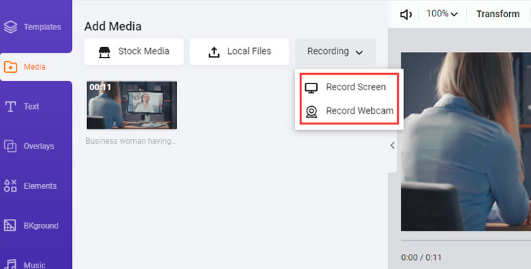 Select recording mode in FlexClip online video editor
