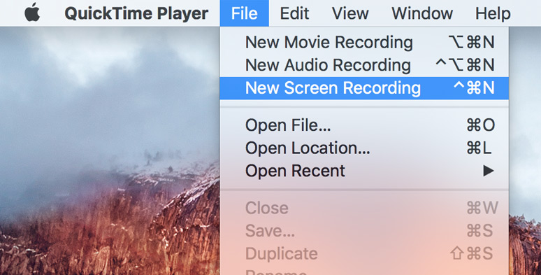 Launch new screen recording on QuickTime