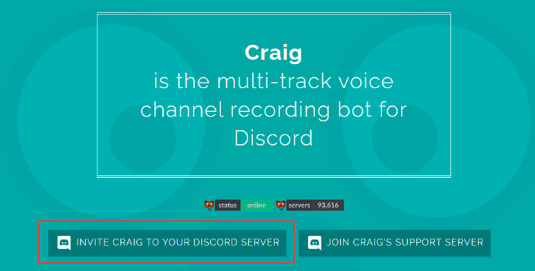 Invite Craig Bot to Discord server to record audio