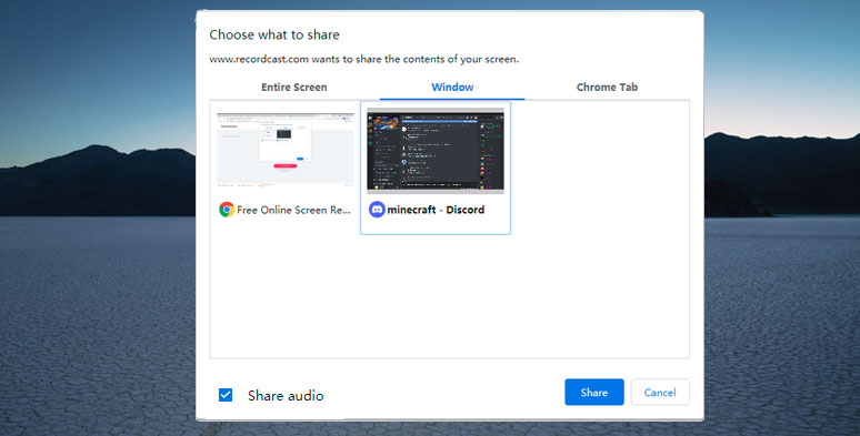 Select Discord app window for audio and screen recording