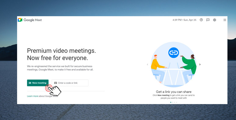 Click to start a new meeting in Google Meet