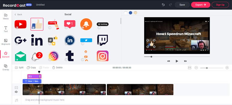 Edit the recorded Minecraft gameplay in RecordCast’s video editor