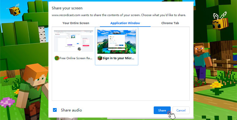 Select Minecraft application window for recording