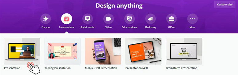 Use Canva’s pre-made presentation templates 