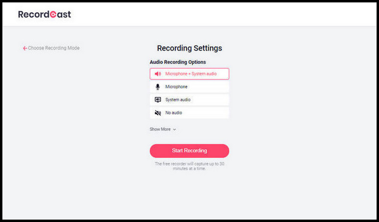Select audio recording mode.