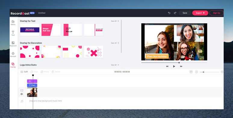 Easily use RecordCast’s video editor to edit Skype call recordings