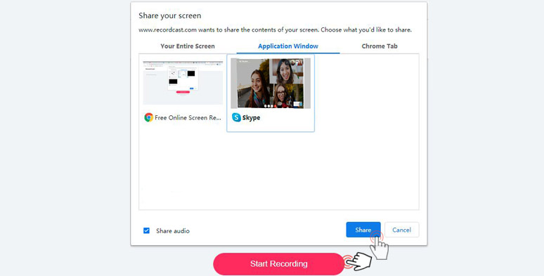 Choose Skype app window to record a video call