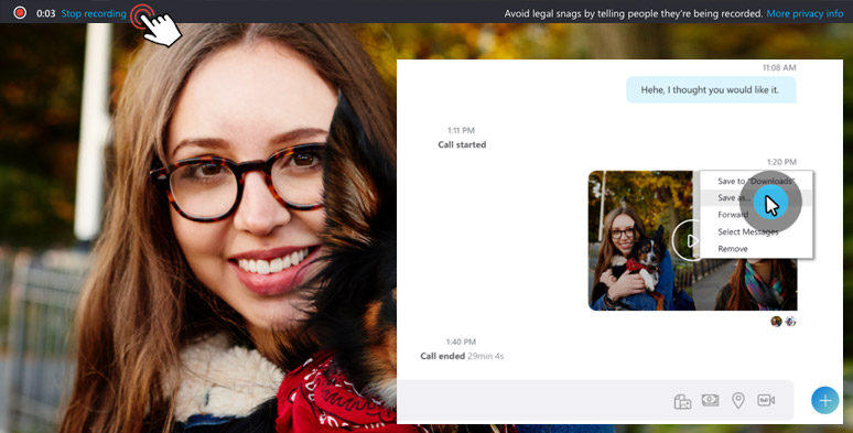 Stop Skype calls’ recording and download it in the chatbox