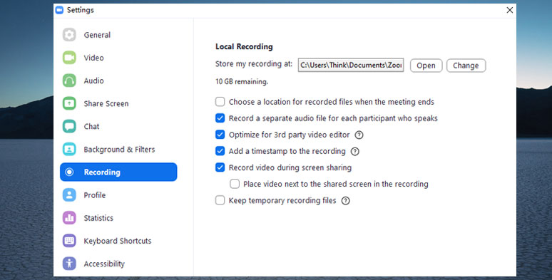 Customize Zoom recording settings to facilitate webinar recording