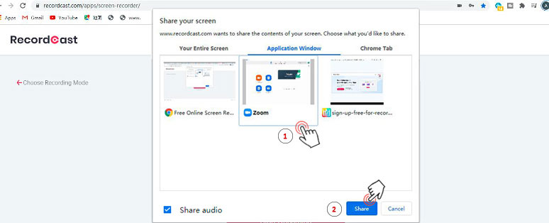 Select Zoom app window to start recording a webinar