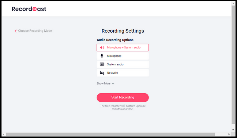 Choose audio for recording.