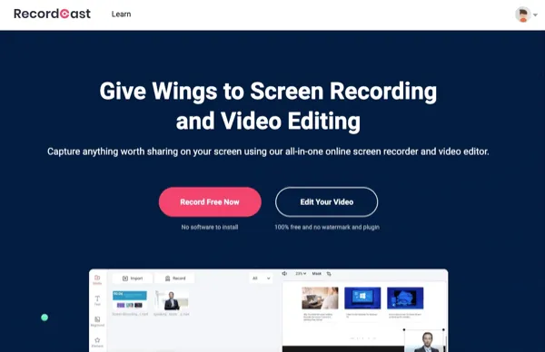 RecordCast : un outil de capture vidéo et d'édition en ligne